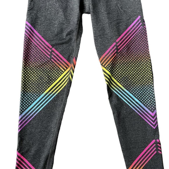 Girls L 10-11 Gap Fit Gray Rainbow Color Stripes Dots Ankle Active Leggings - Picture 3 of 3